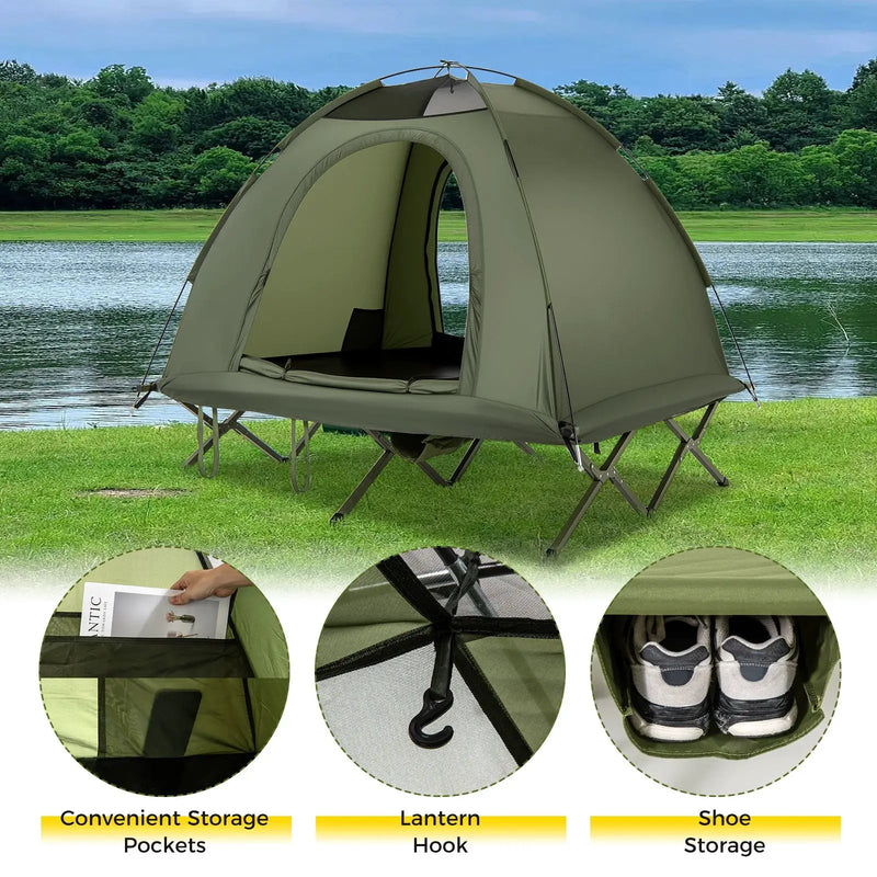 2-Person Camping Cot Tent Foldable Off-Ground Camping Combo for Adults by DirectDeals