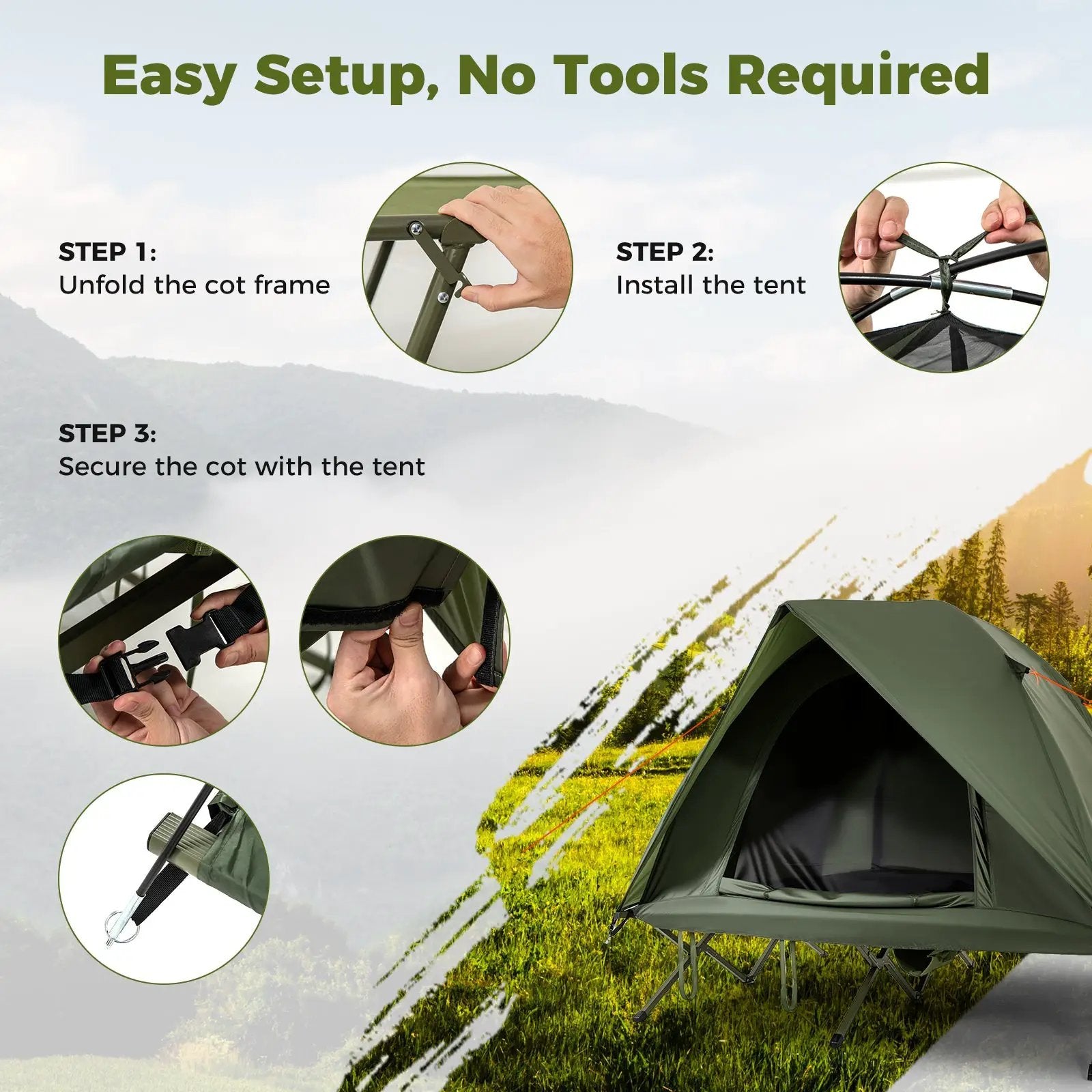2-Person Camping Cot Tent Foldable Off-Ground Camping Combo for Adults by DirectDeals
