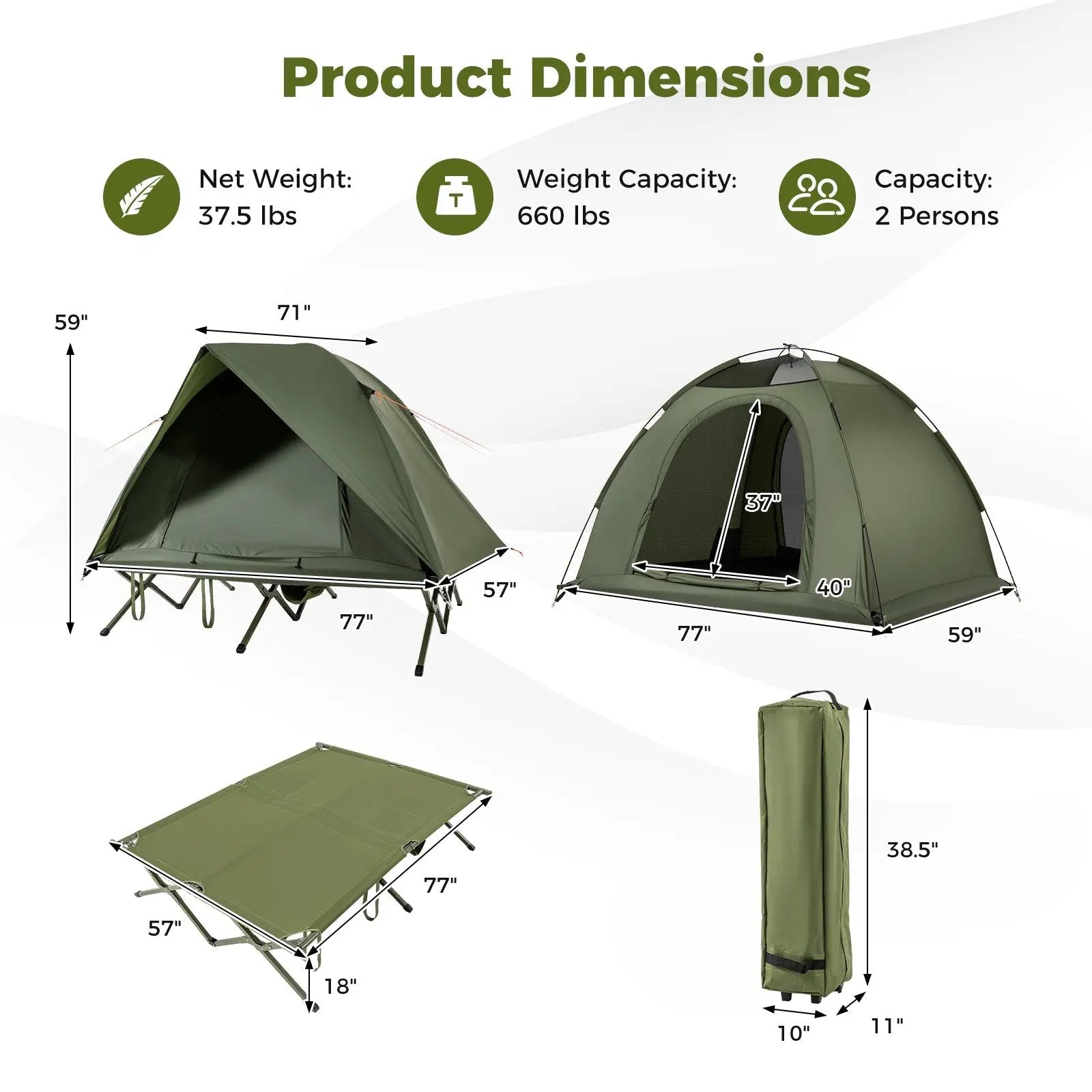 2-Person Camping Cot Tent Foldable Off-Ground Camping Combo for Adults by DirectDeals