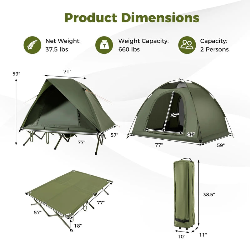 2-Person Camping Cot Tent Foldable Off-Ground Camping Combo for Adults by DirectDeals