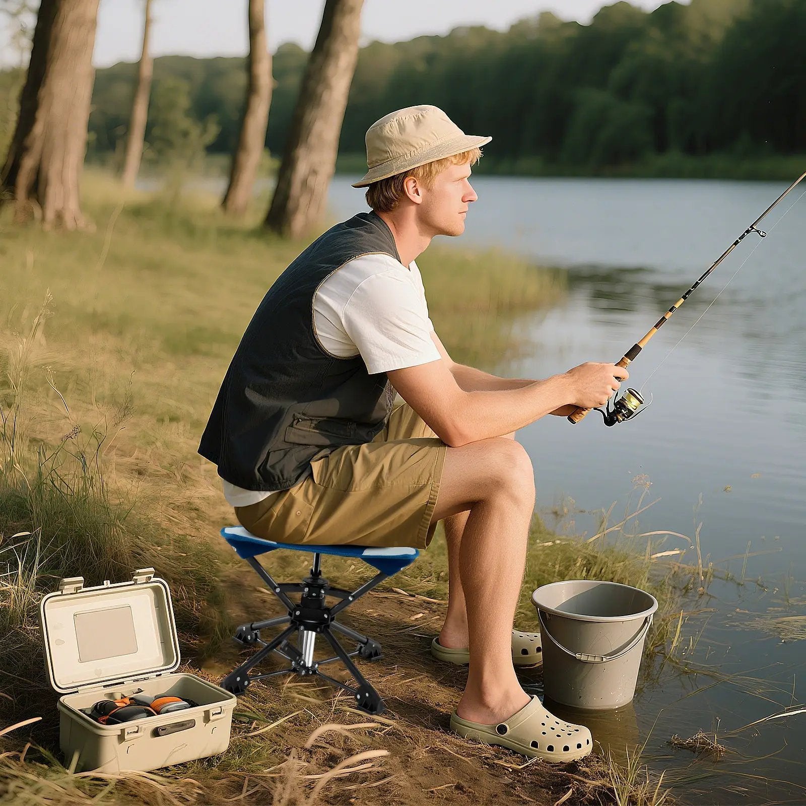 Folding Camping Stool 360¬∞ Swivel Hunting Chair with Anti-Sink Feet by DirectDeals
