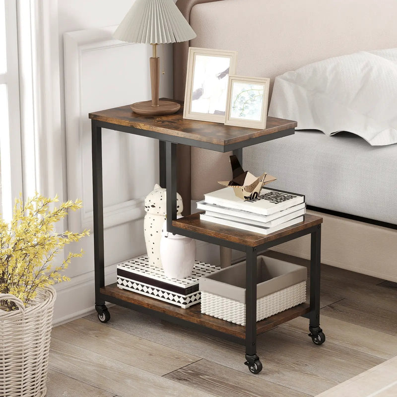 G-shaped Side Table 3-Tier Mobile End Table with Open Shelves by DirectDeals