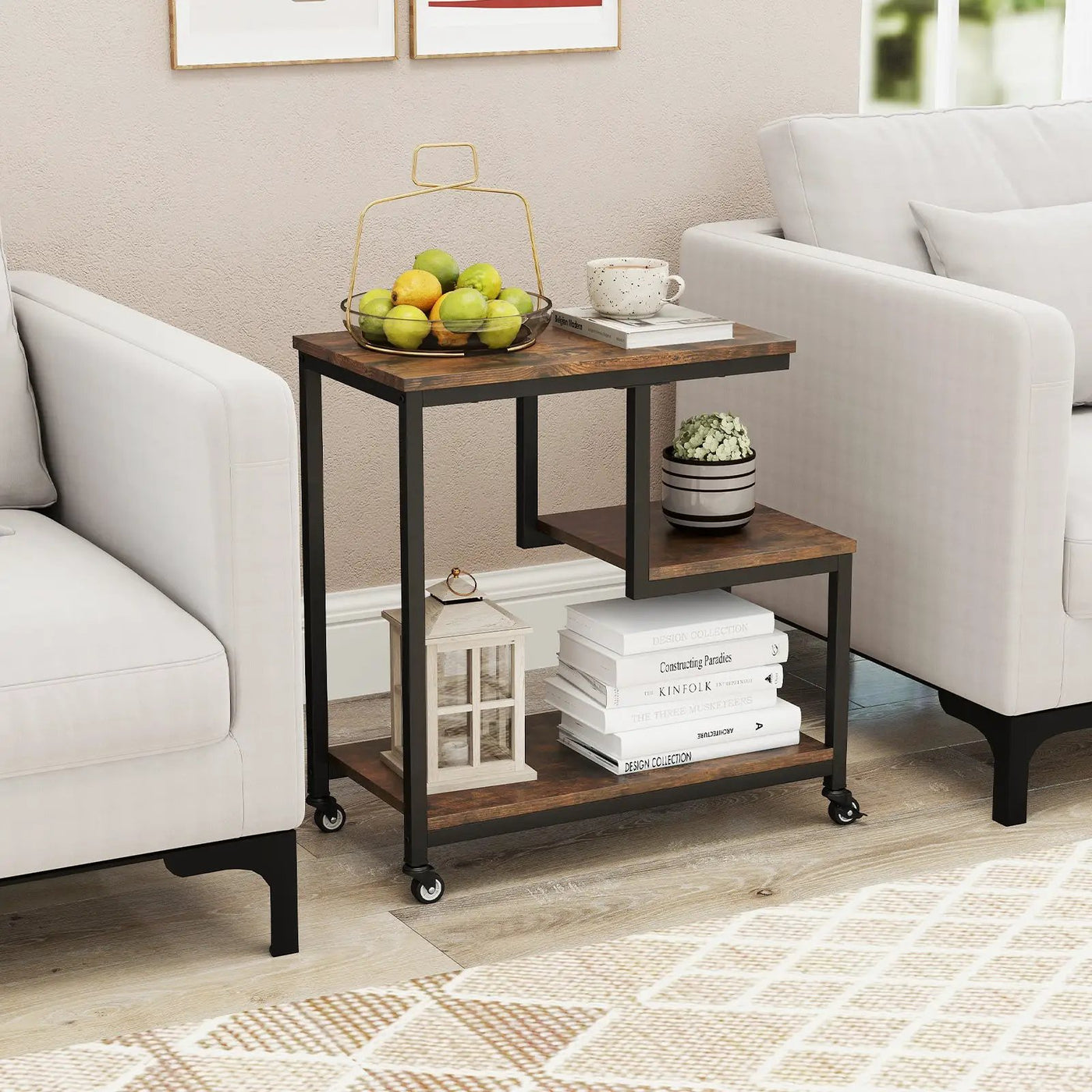 G-shaped Side Table 3-Tier Mobile End Table with Open Shelves by DirectDeals