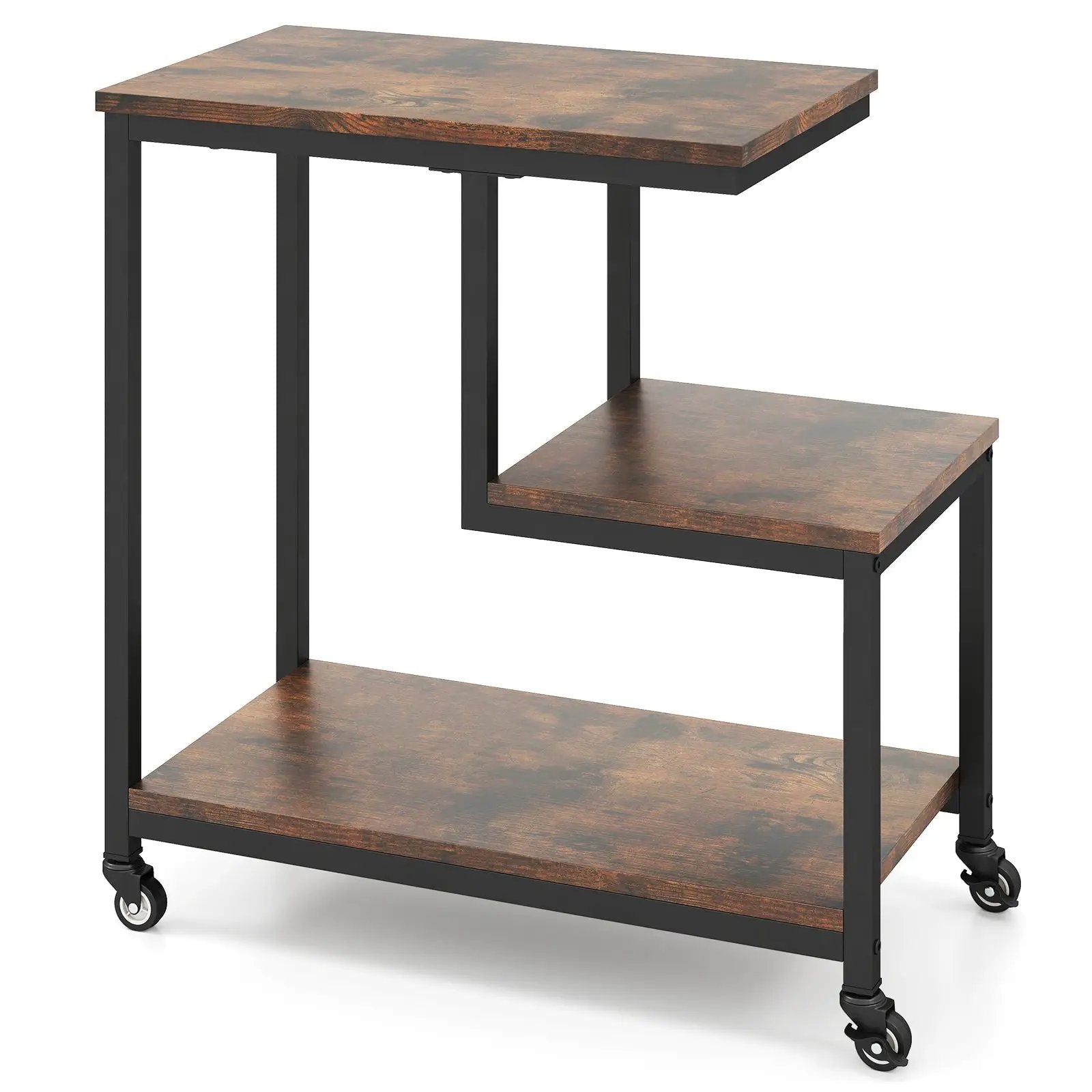 G-shaped Side Table 3-Tier Mobile End Table with Open Shelves by DirectDeals