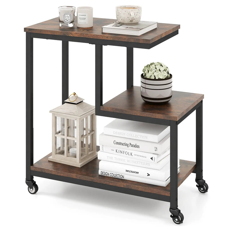 G-shaped Side Table 3-Tier Mobile End Table with Open Shelves by DirectDeals