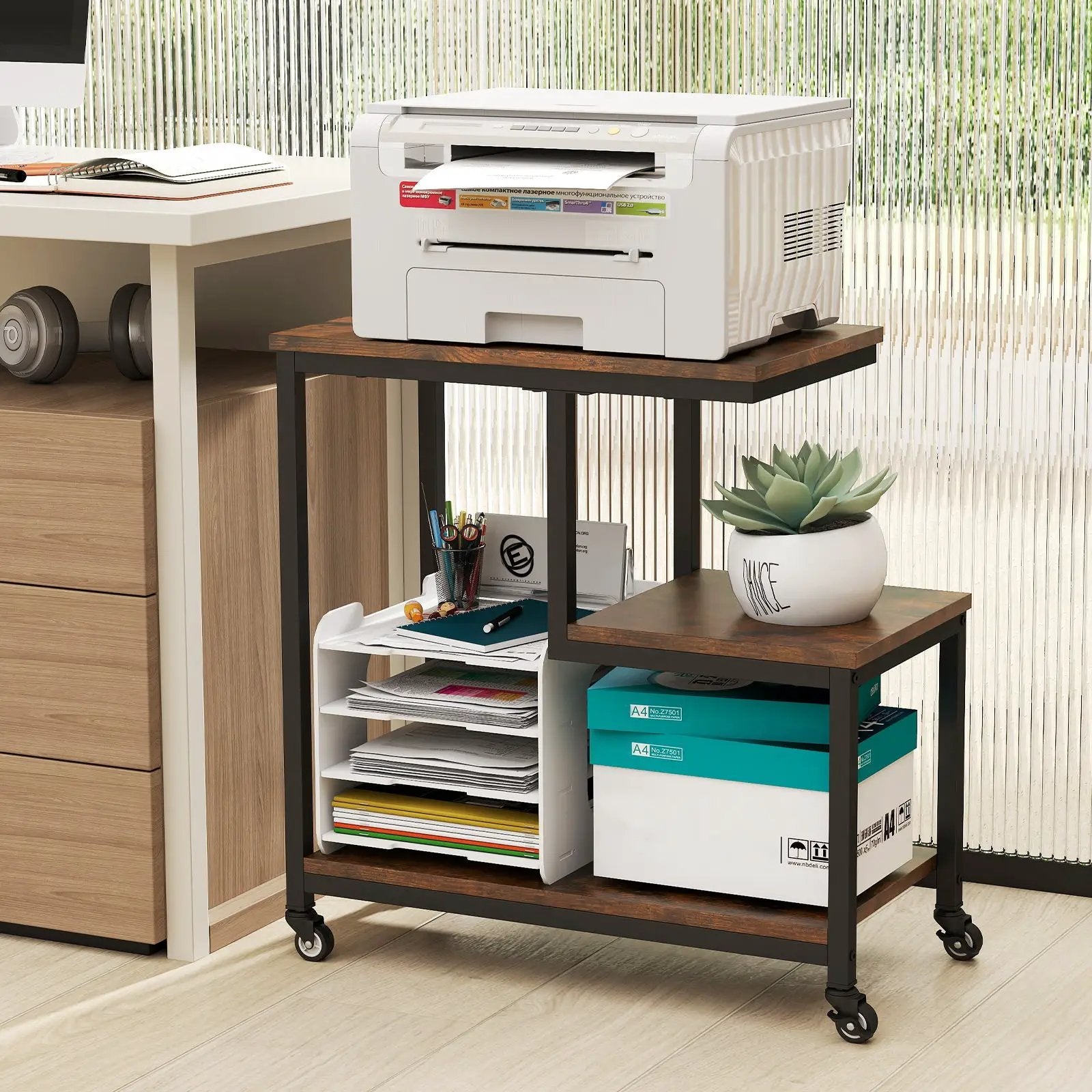 G-shaped Side Table 3-Tier Mobile End Table with Open Shelves by DirectDeals
