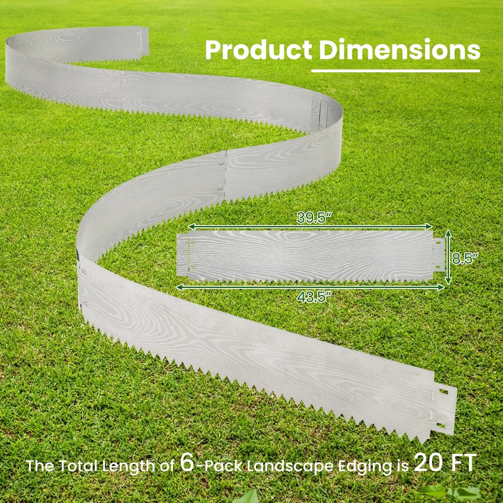 6-Pack 20 FT Galvanized Metal Landscape Edging for Lawn by DirectDeals