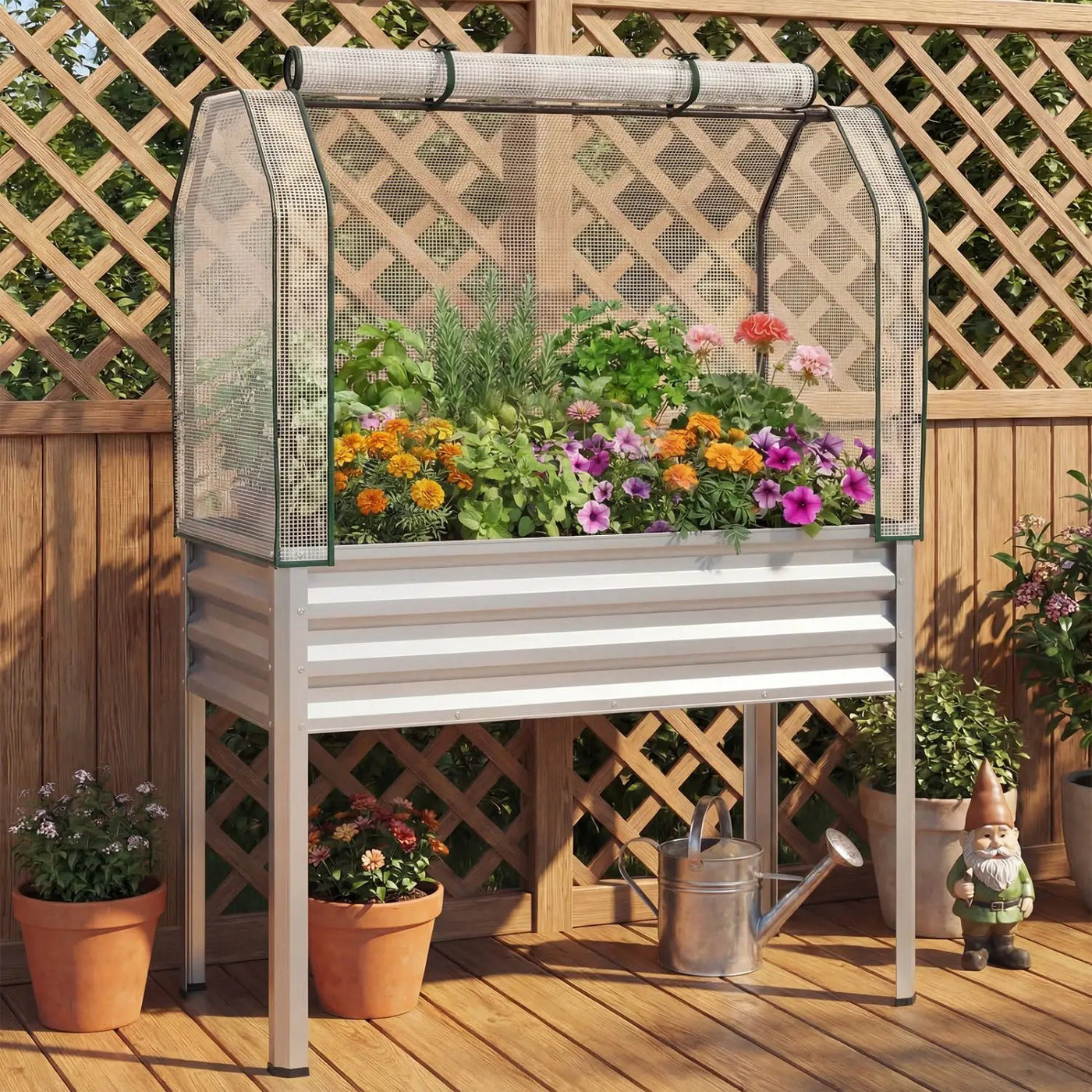 Galvanized Raised Garden Bed with Legs and Greenhouse Cover for Vegetable Flower by DirectDeals