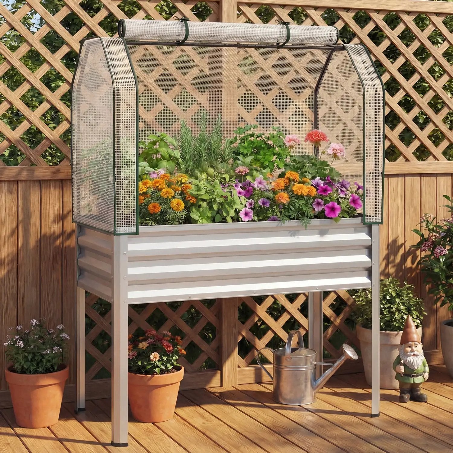 Galvanized Raised Garden Bed with Legs and Greenhouse Cover for Vegetable Flower by DirectDeals