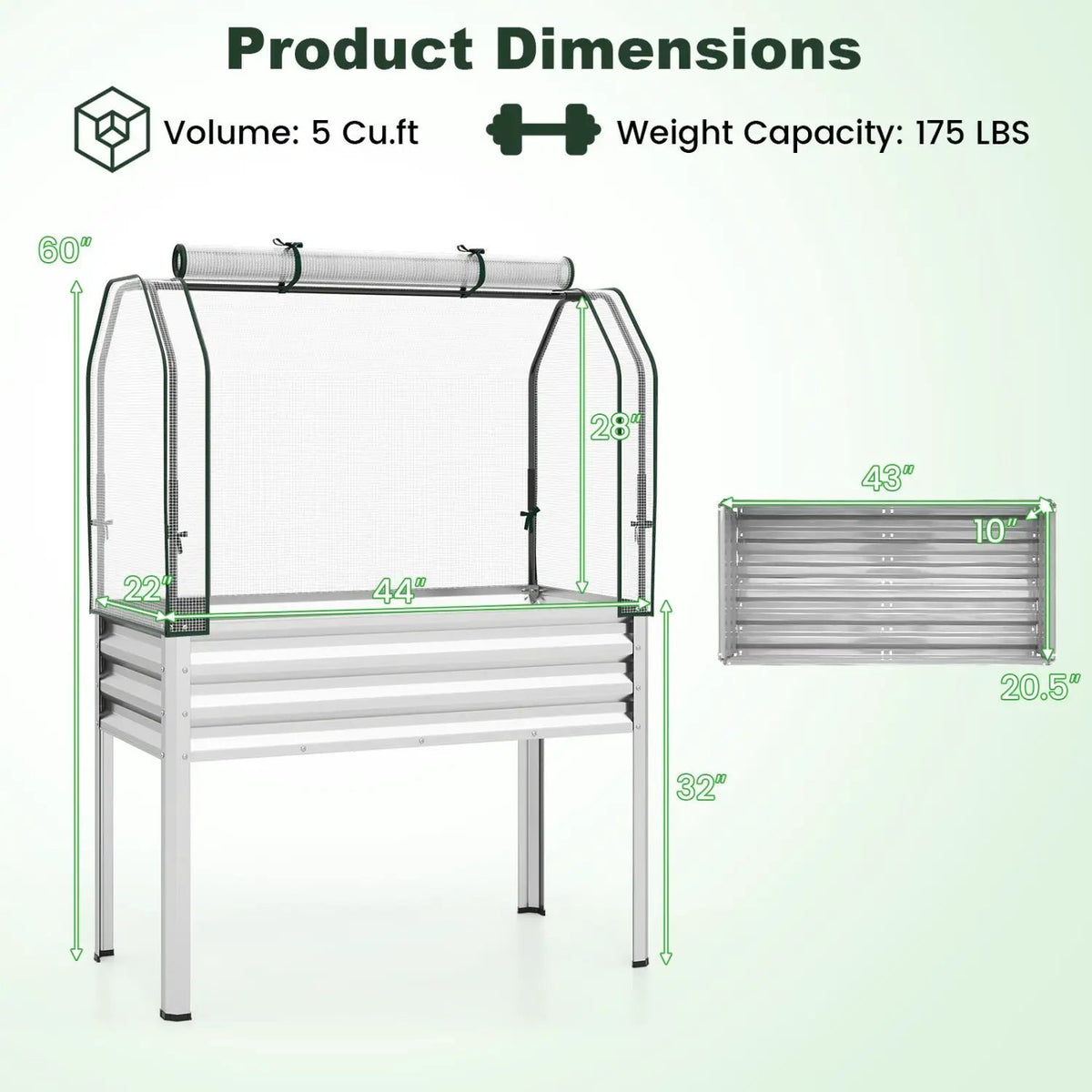 Galvanized Raised Garden Bed with Legs and Greenhouse Cover for Vegetable Flower by DirectDeals
