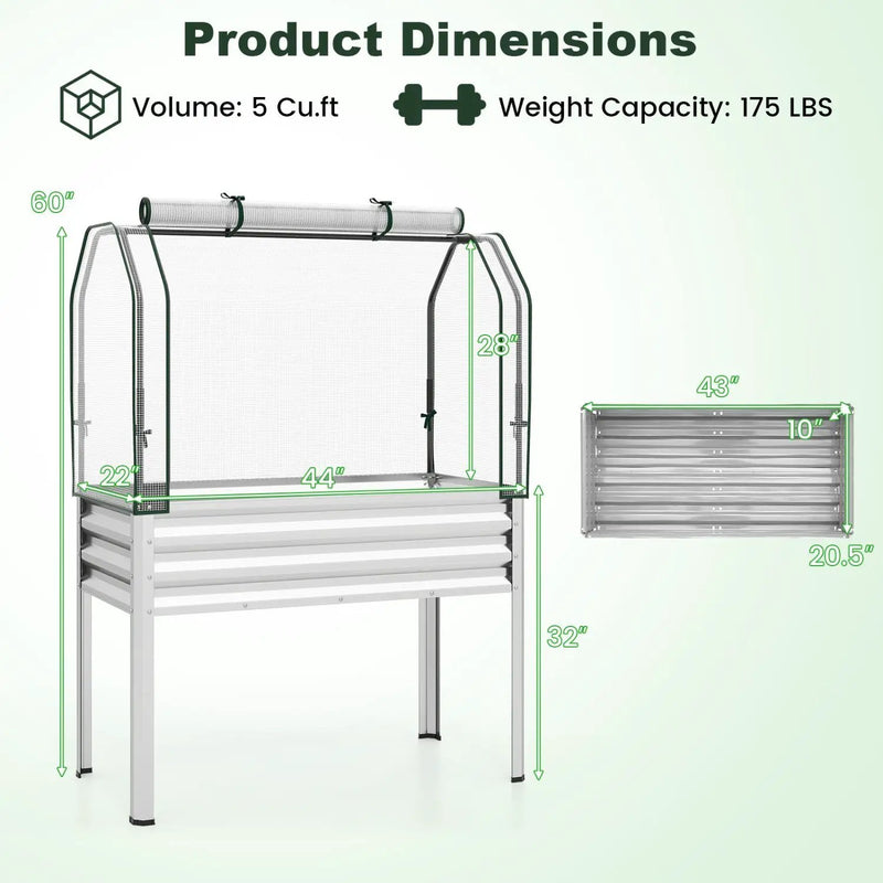 Galvanized Raised Garden Bed with Legs and Greenhouse Cover for Vegetable Flower by DirectDeals