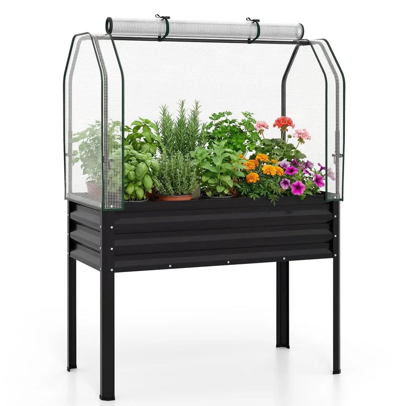 Galvanized Raised Garden Bed with Legs and Greenhouse Cover for Vegetable Flower by DirectDeals