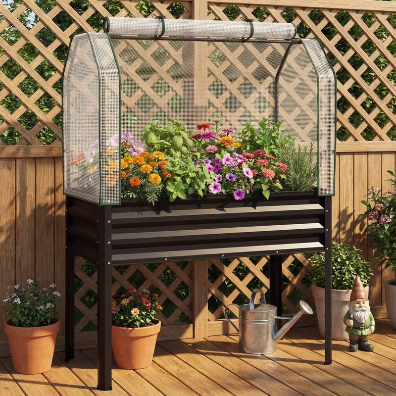 Galvanized Raised Garden Bed with Legs and Greenhouse Cover for Vegetable Flower by DirectDeals