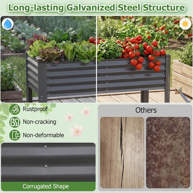 Galvanized Raised Garden Bed with Legs 46" x 24" x 31" Metal Elevated Planter Box by DirectDeals