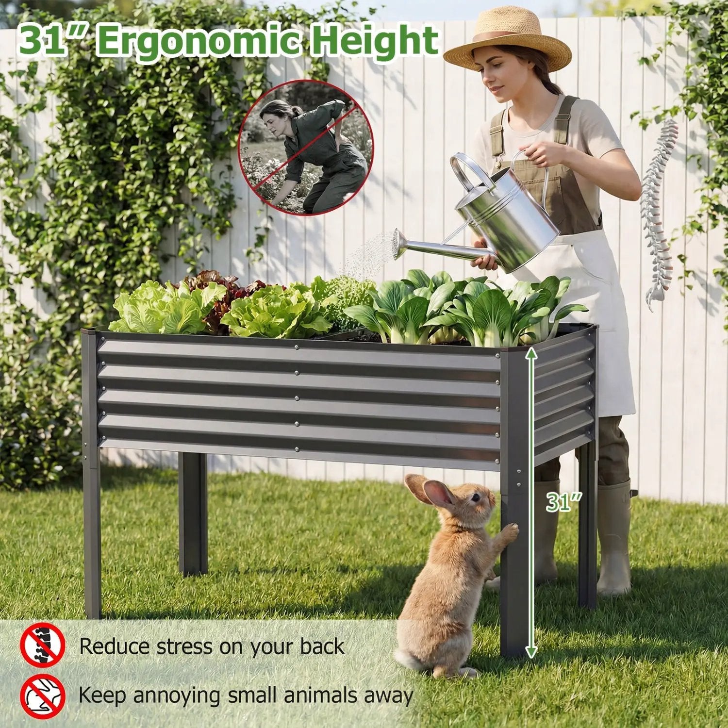 Galvanized Raised Garden Bed with Legs 46" x 24" x 31" Metal Elevated Planter Box by DirectDeals