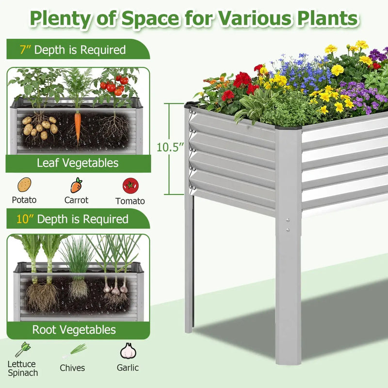 Galvanized Raised Garden Bed with Legs 46" x 24" x 31" Metal Elevated Planter Box by DirectDeals