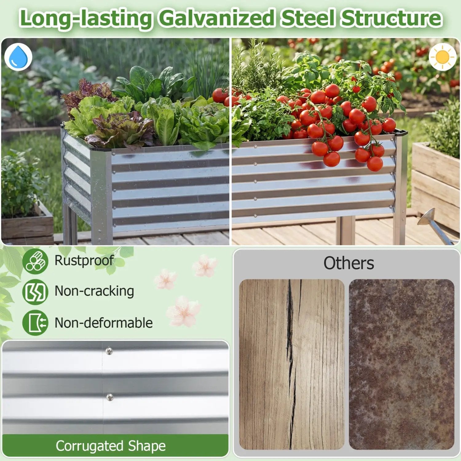 Galvanized Raised Garden Bed with Legs 46" x 24" x 31" Metal Elevated Planter Box by DirectDeals