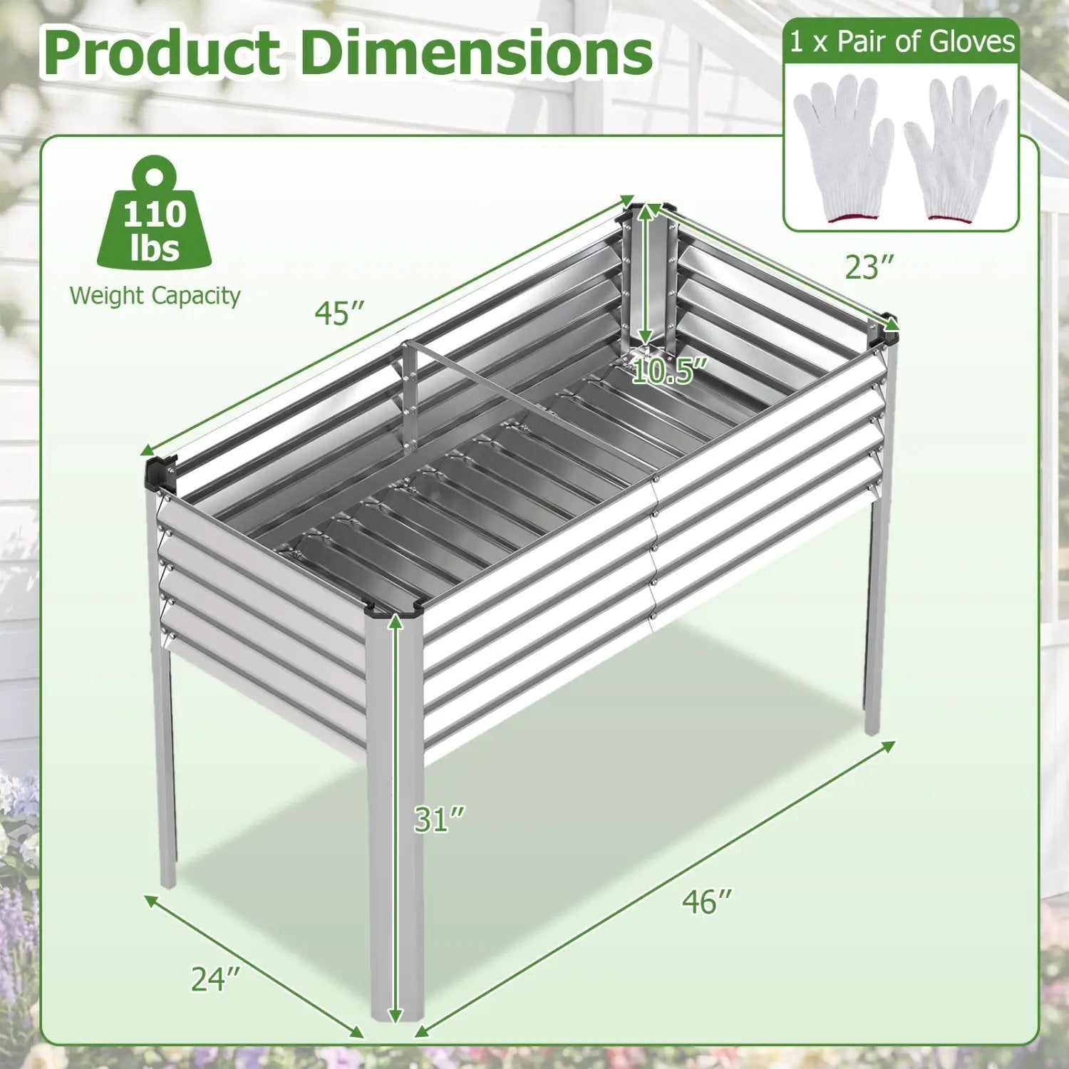 Galvanized Raised Garden Bed with Legs 46" x 24" x 31" Metal Elevated Planter Box by DirectDeals