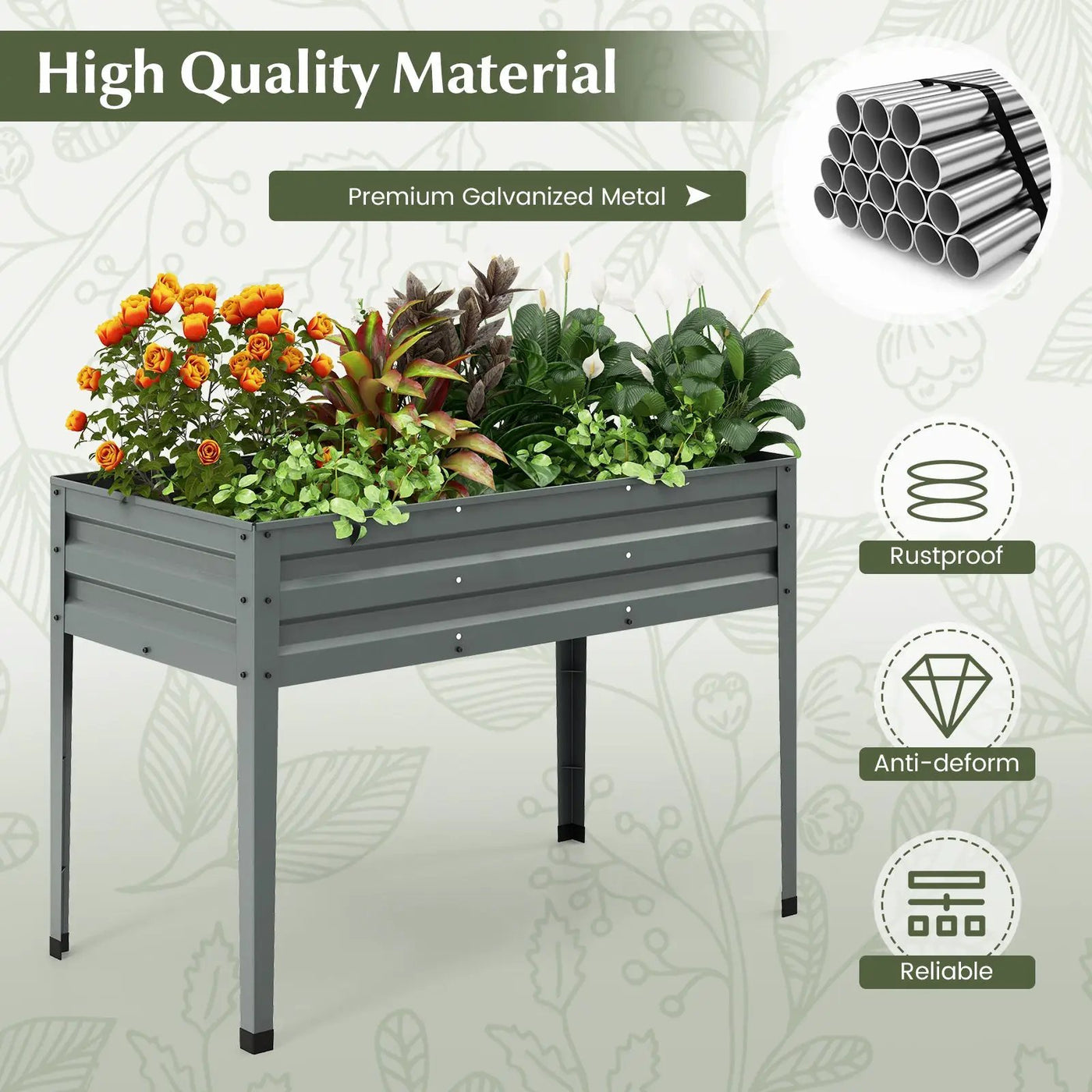 Galvanized Raised Garden Bed Elevated Planter Box with Legs and Drainage Hole by DirectDeals