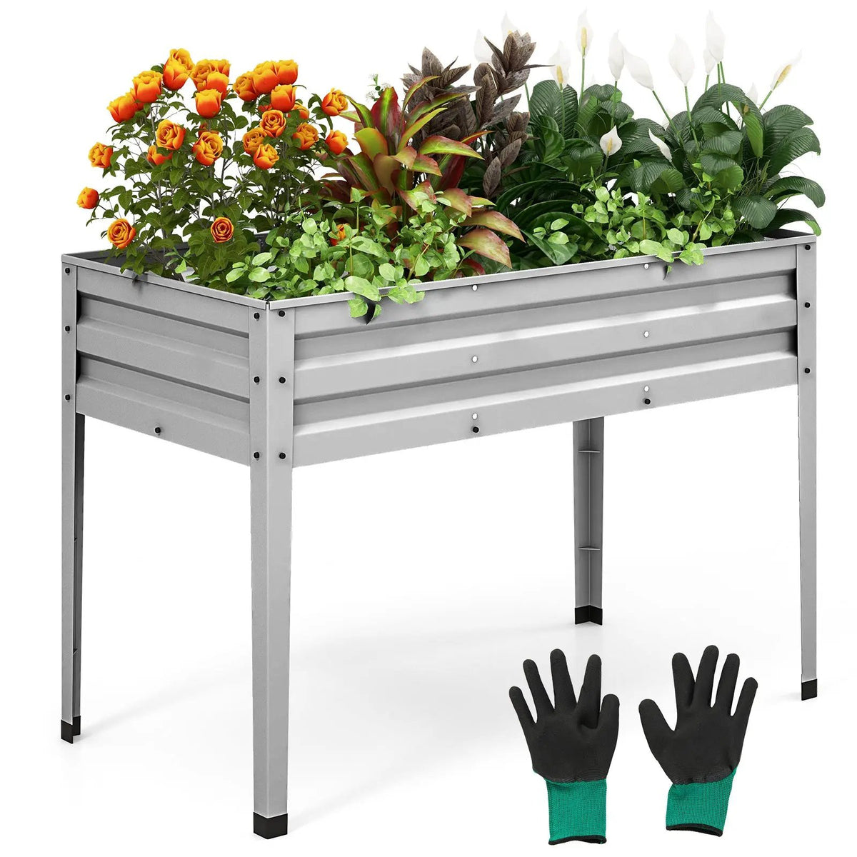 Galvanized Raised Garden Bed Elevated Planter Box with Legs and Drainage Hole by DirectDeals