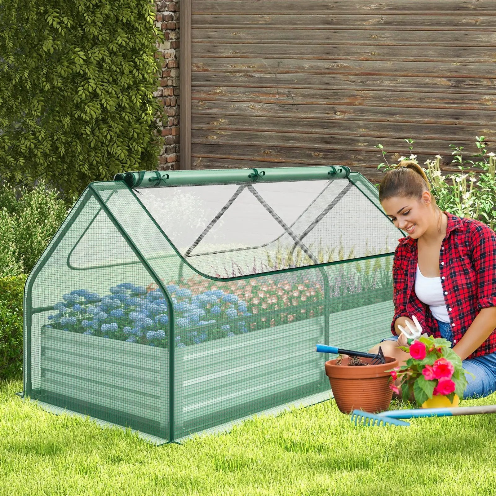 6 x 3 x 3 Feet Galvanized Raised Garden Bed with Greenhouse by DirectDeals