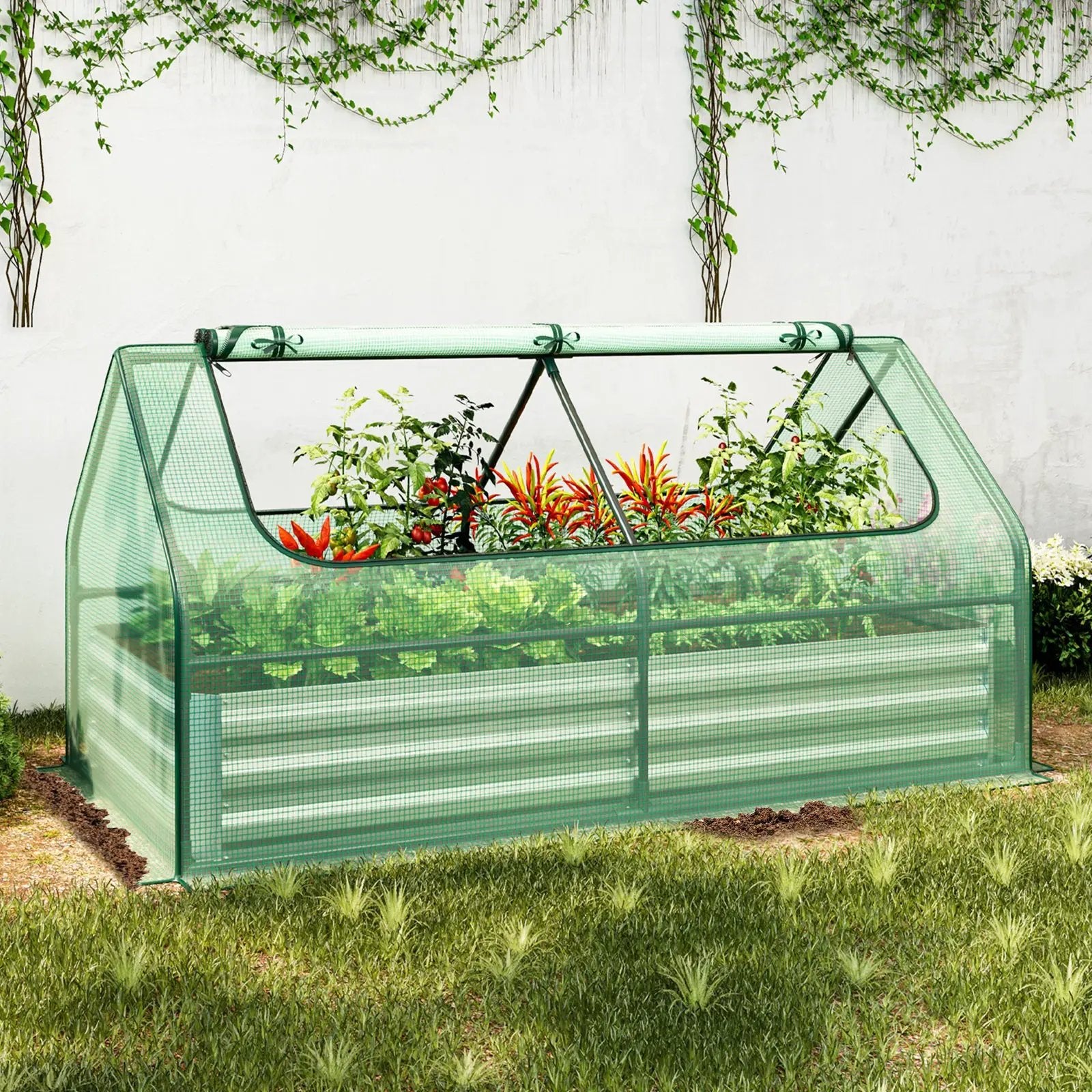 6 x 3 x 3 Feet Galvanized Raised Garden Bed with Greenhouse by DirectDeals
