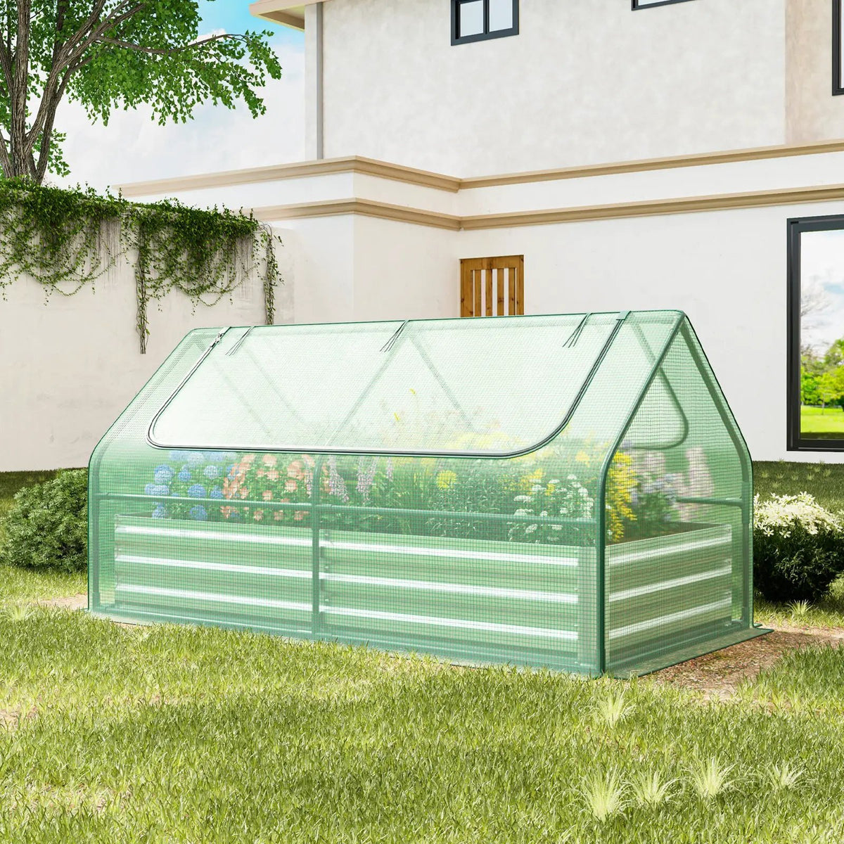 6 x 3 x 3 Feet Galvanized Raised Garden Bed with Greenhouse by DirectDeals