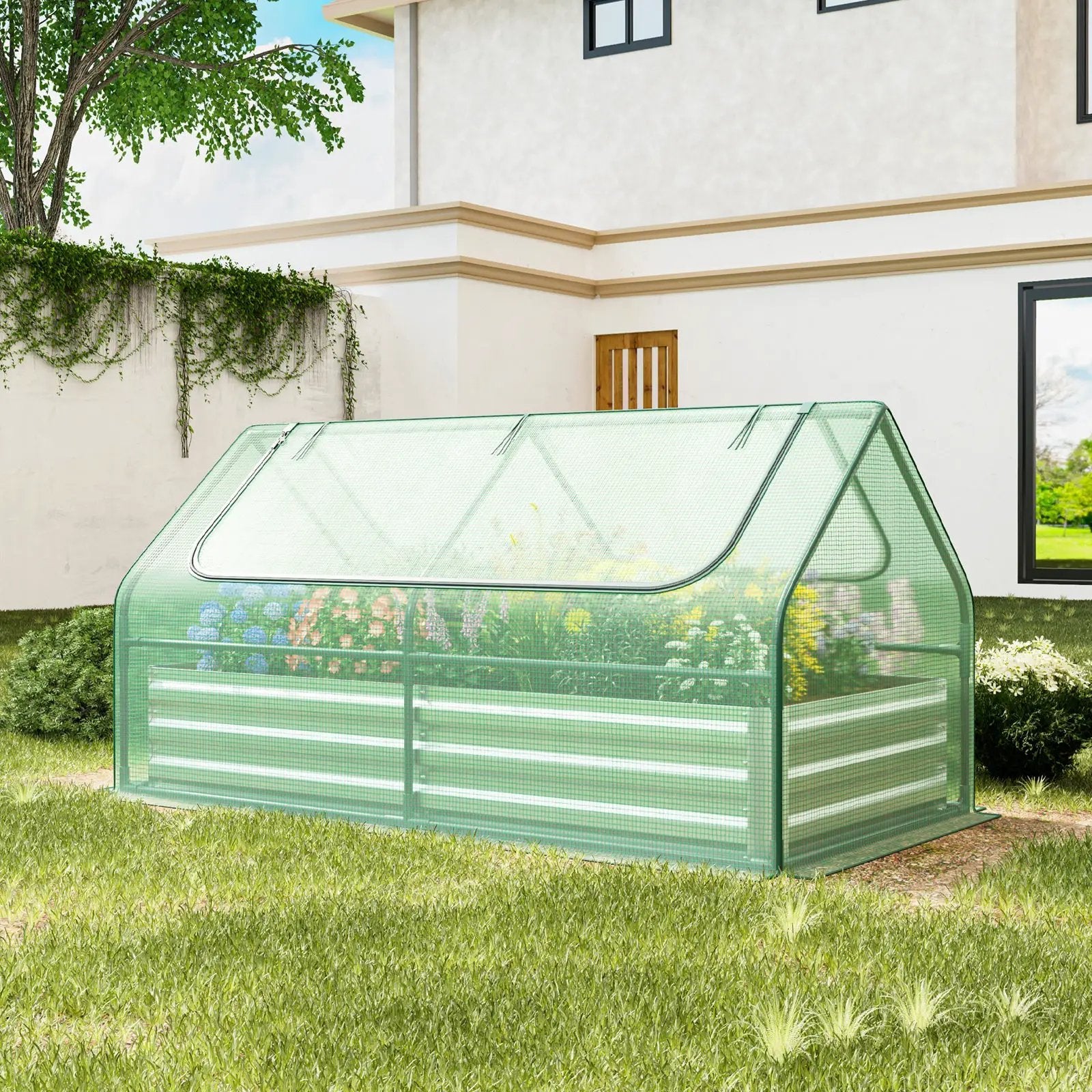 6 x 3 x 3 Feet Galvanized Raised Garden Bed with Greenhouse by DirectDeals