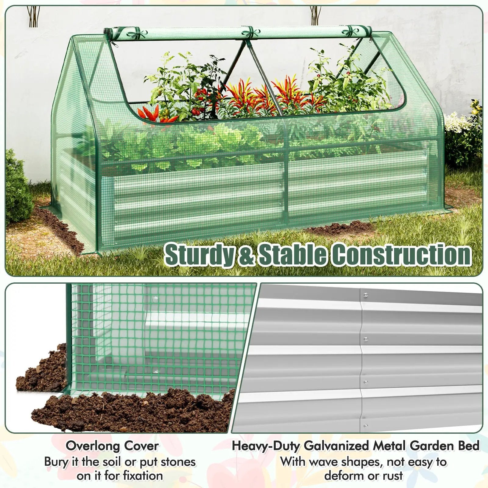 6 x 3 x 3 Feet Galvanized Raised Garden Bed with Greenhouse by DirectDeals