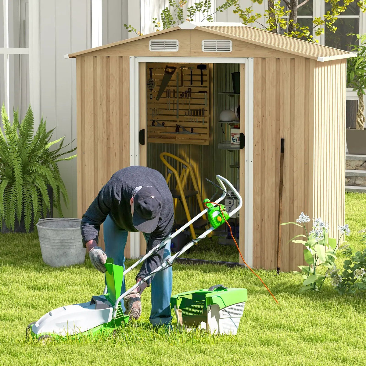 6 x 4 Feet Galvanized Steel Storage Shed with Lockable Sliding Doors by DirectDeals