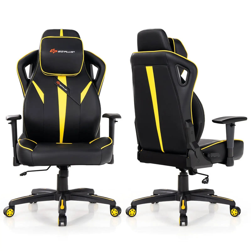 Ergonomic Gaming Chair with Adjustable Height and Reclining Backrest-Yellow by DirectDeals