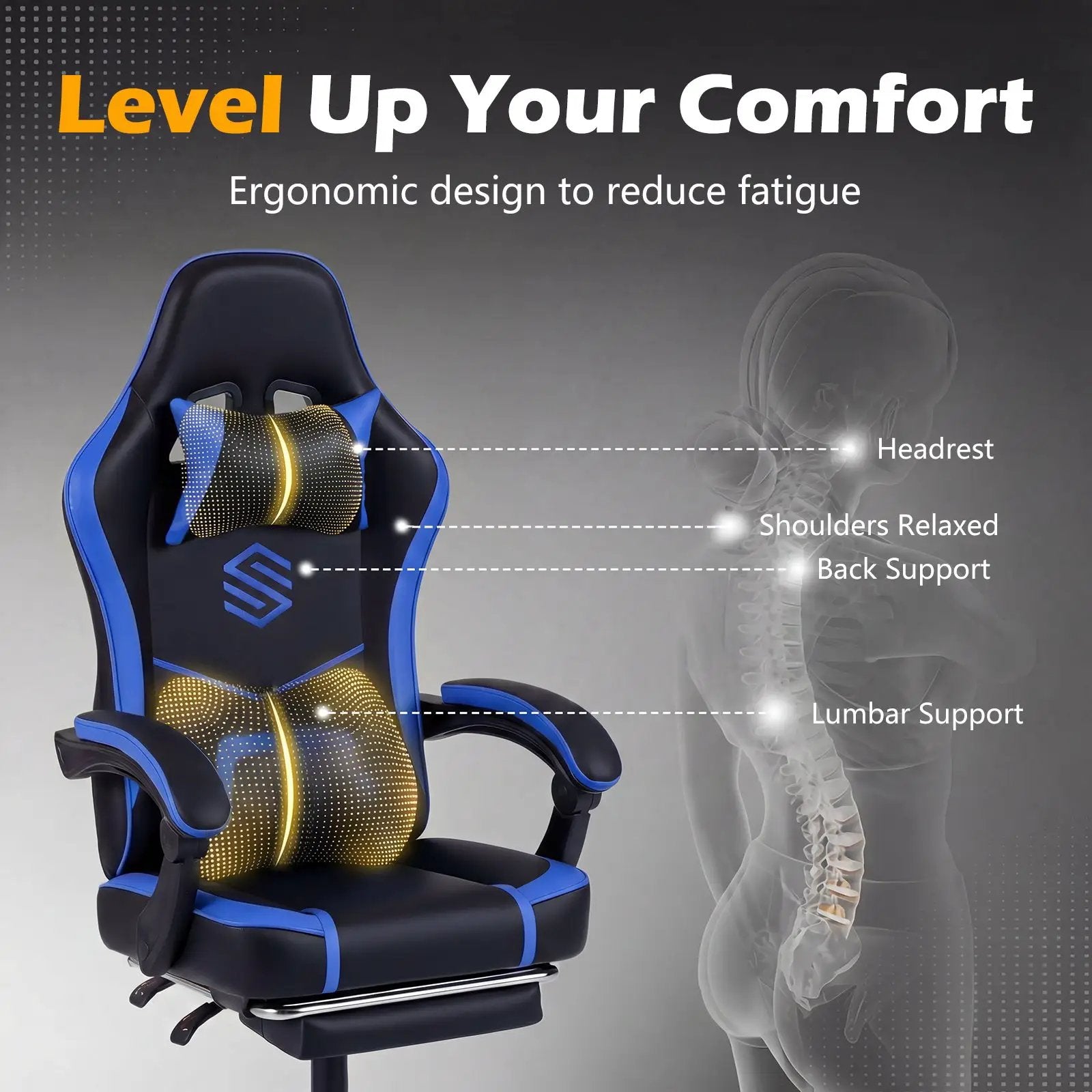 Gaming Chair Height Adjustable Computer Chair with Headrest Ergonomic Office Task Chair by DirectDeals
