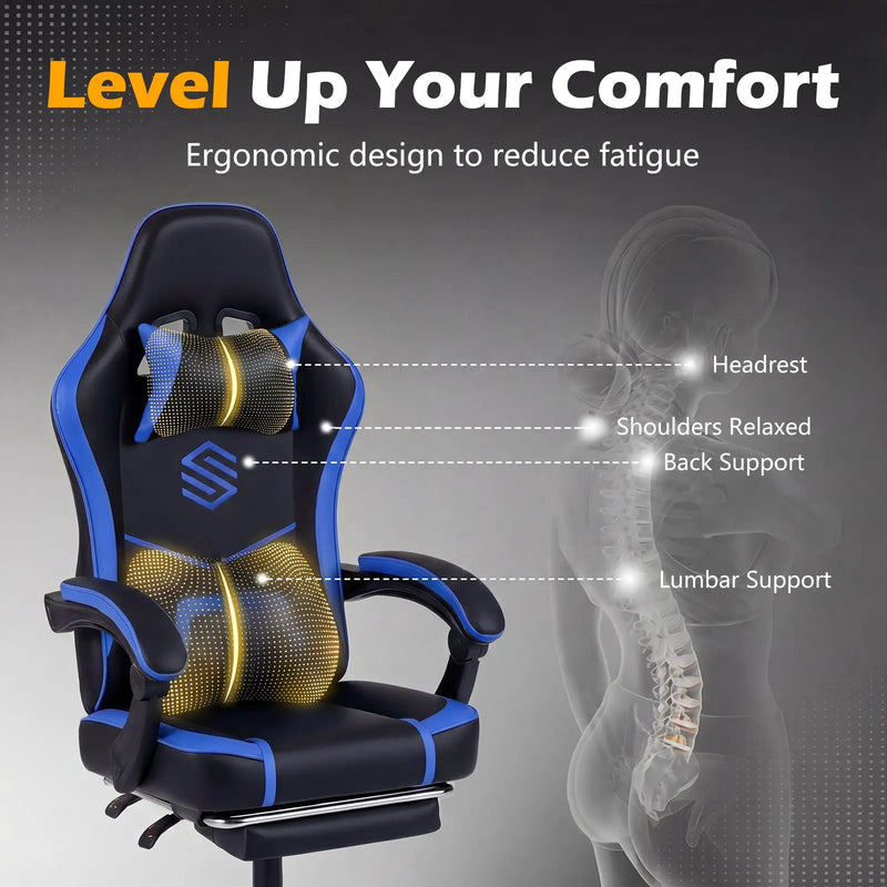 Gaming Chair Height Adjustable Computer Chair with Headrest Ergonomic Office Task Chair by DirectDeals