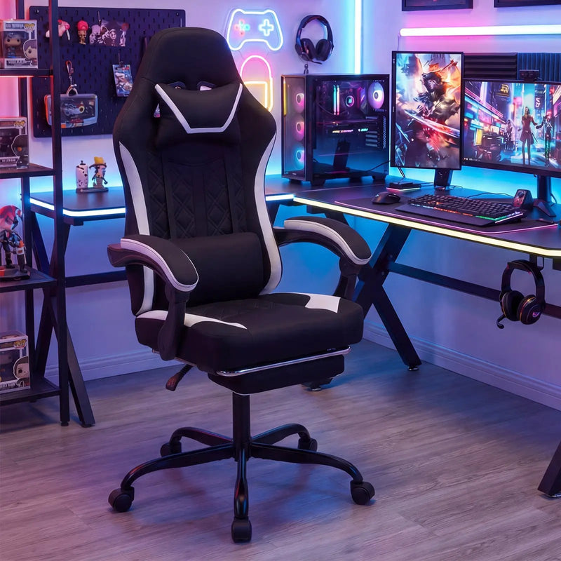 Gaming Chair Height Adjustable Computer Chair with Headrest Footrest & 360¬∞ Swivel Seat-Black by DirectDeals