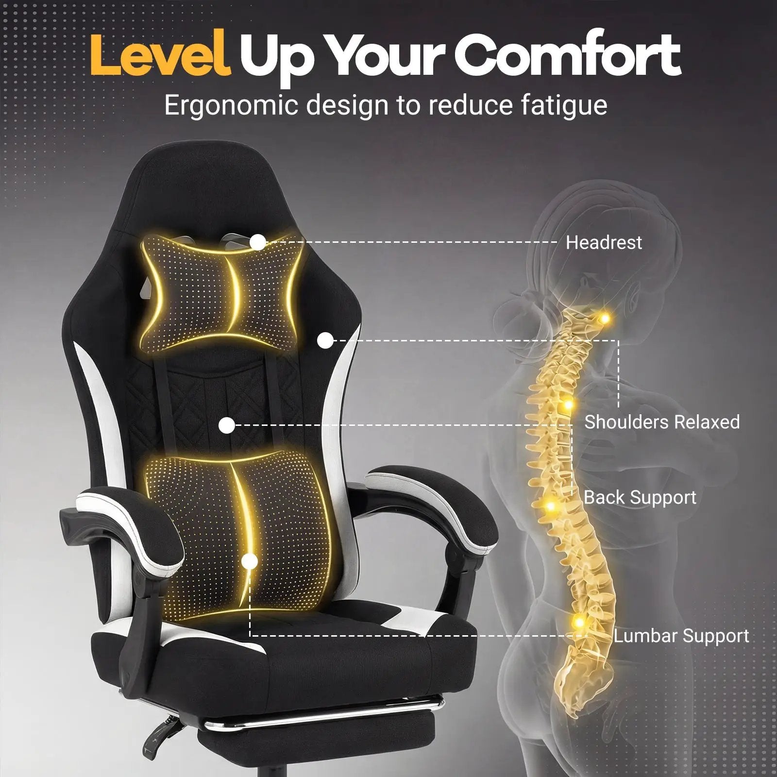 Gaming Chair Height Adjustable Computer Chair with Headrest Footrest & 360¬∞ Swivel Seat-Black by DirectDeals