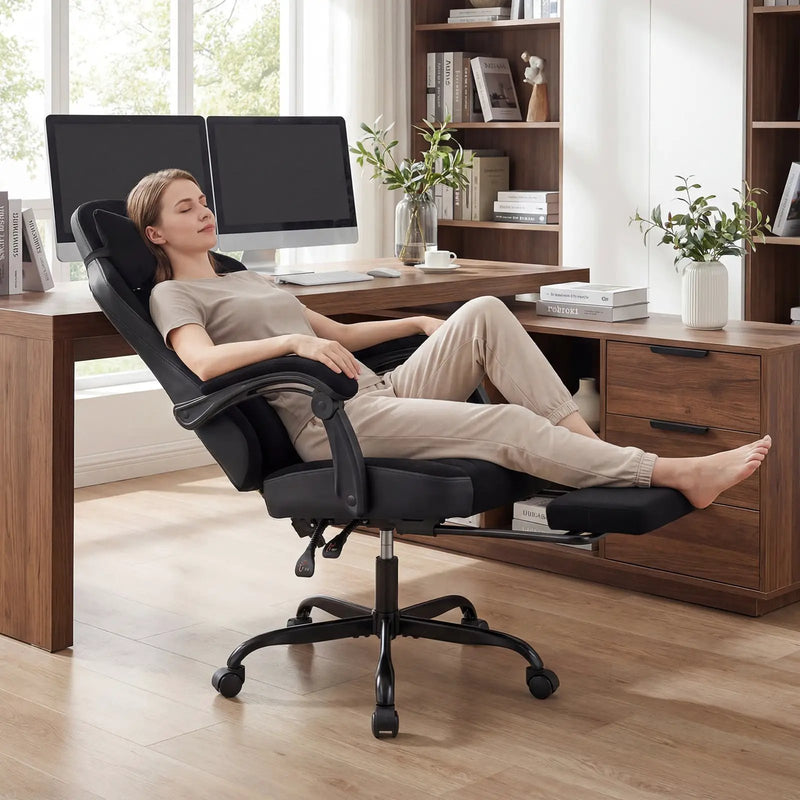 Gaming Chair Height Adjustable Computer Chair with Headrest Lumbar Support Linkage Armrests-Black by DirectDeals