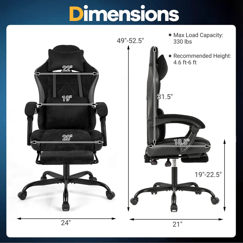 Gaming Chair Height Adjustable Computer Chair with Headrest Lumbar Support Linkage Armrests-Black by DirectDeals