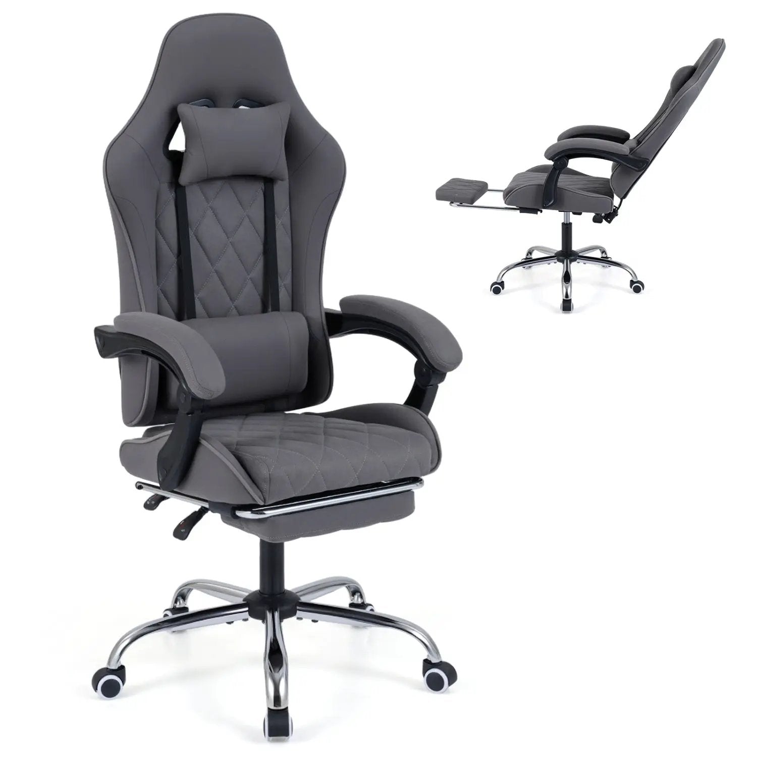 Gaming Chair Height Adjustable Computer Chair with Headrest and Lumbar Support-Gray by DirectDeals