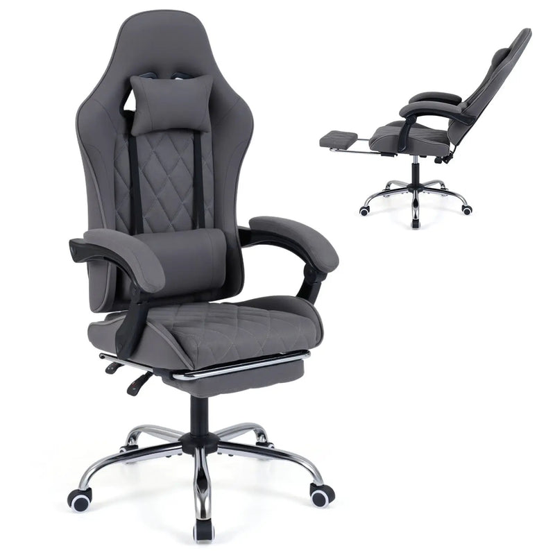 Gaming Chair Height Adjustable Computer Chair with Headrest and Lumbar Support-Gray by DirectDeals