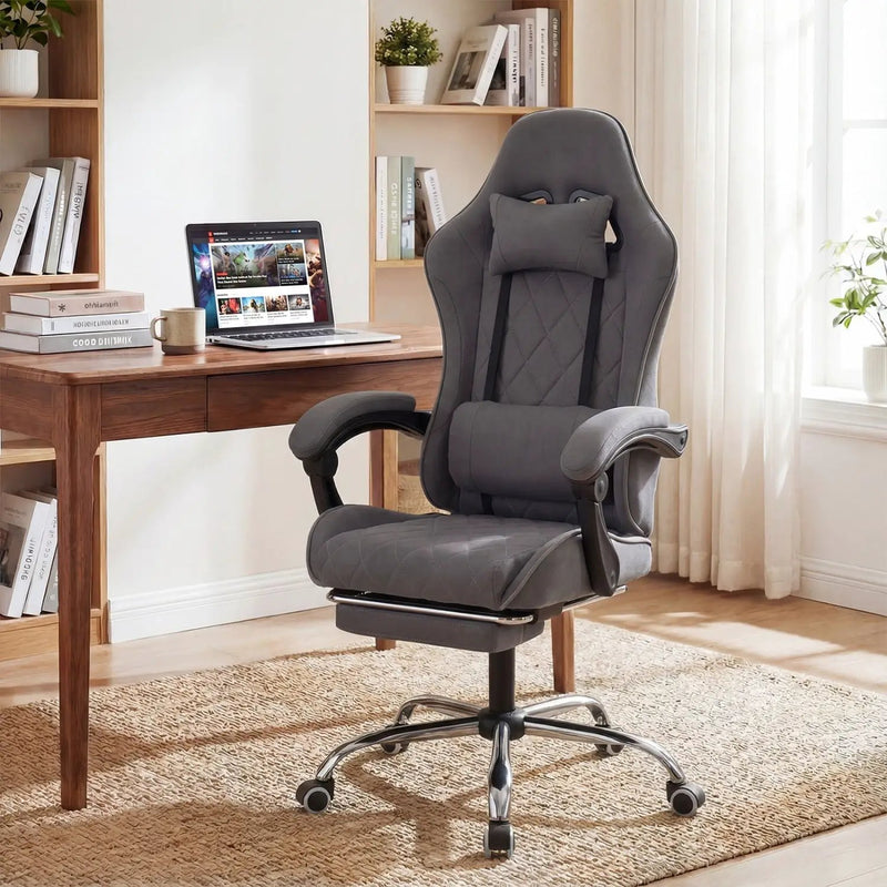 Gaming Chair Height Adjustable Computer Chair with Headrest and Lumbar Support-Gray by DirectDeals