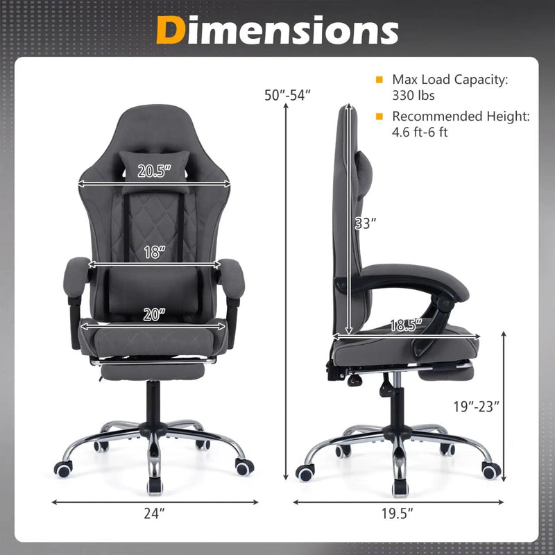 Gaming Chair Height Adjustable Computer Chair with Headrest and Lumbar Support-Gray by DirectDeals