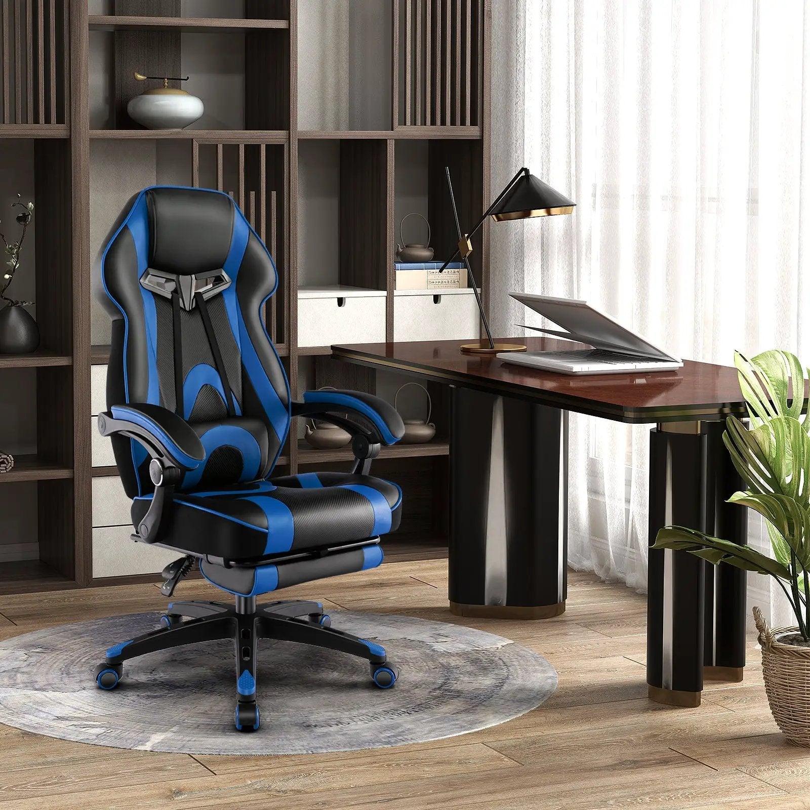 Gaming Chair Racing Style Swivel Chair with Footrest and Adjustable Lumbar Pillow by DirectDeals