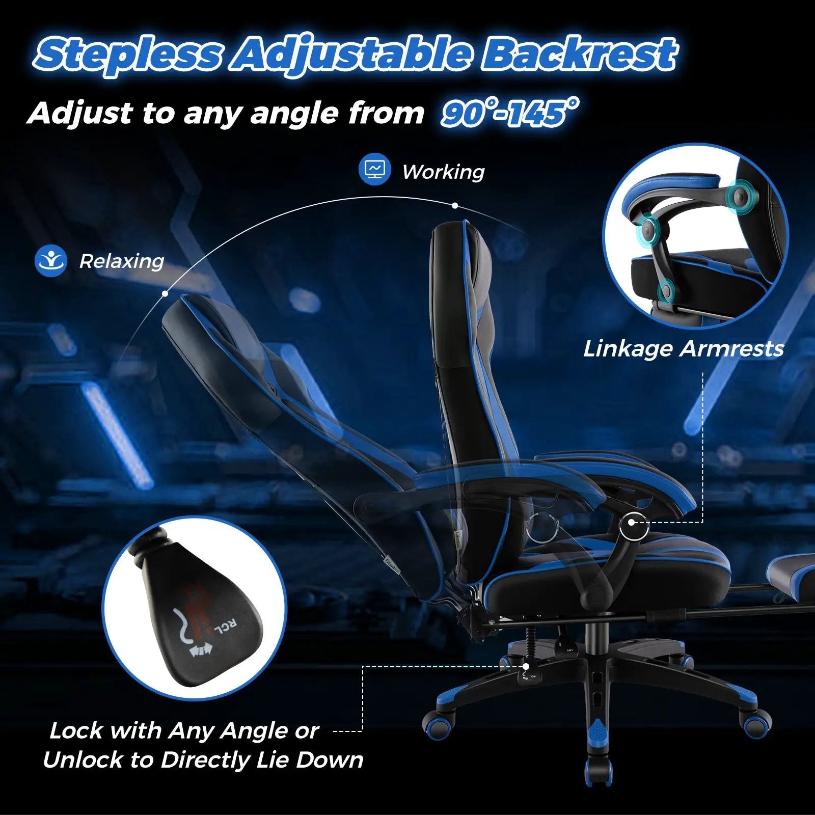 Gaming Chair Racing Style Swivel Chair with Footrest and Adjustable Lumbar Pillow by DirectDeals