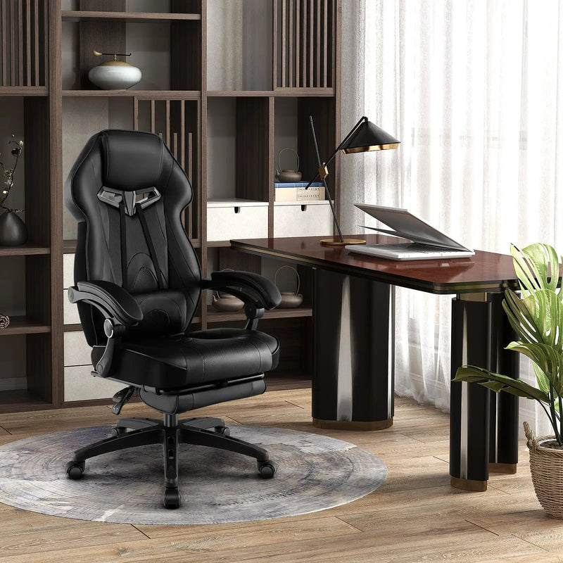 Gaming Chair Racing Style Swivel Chair with Footrest and Adjustable Lumbar Pillow by DirectDeals