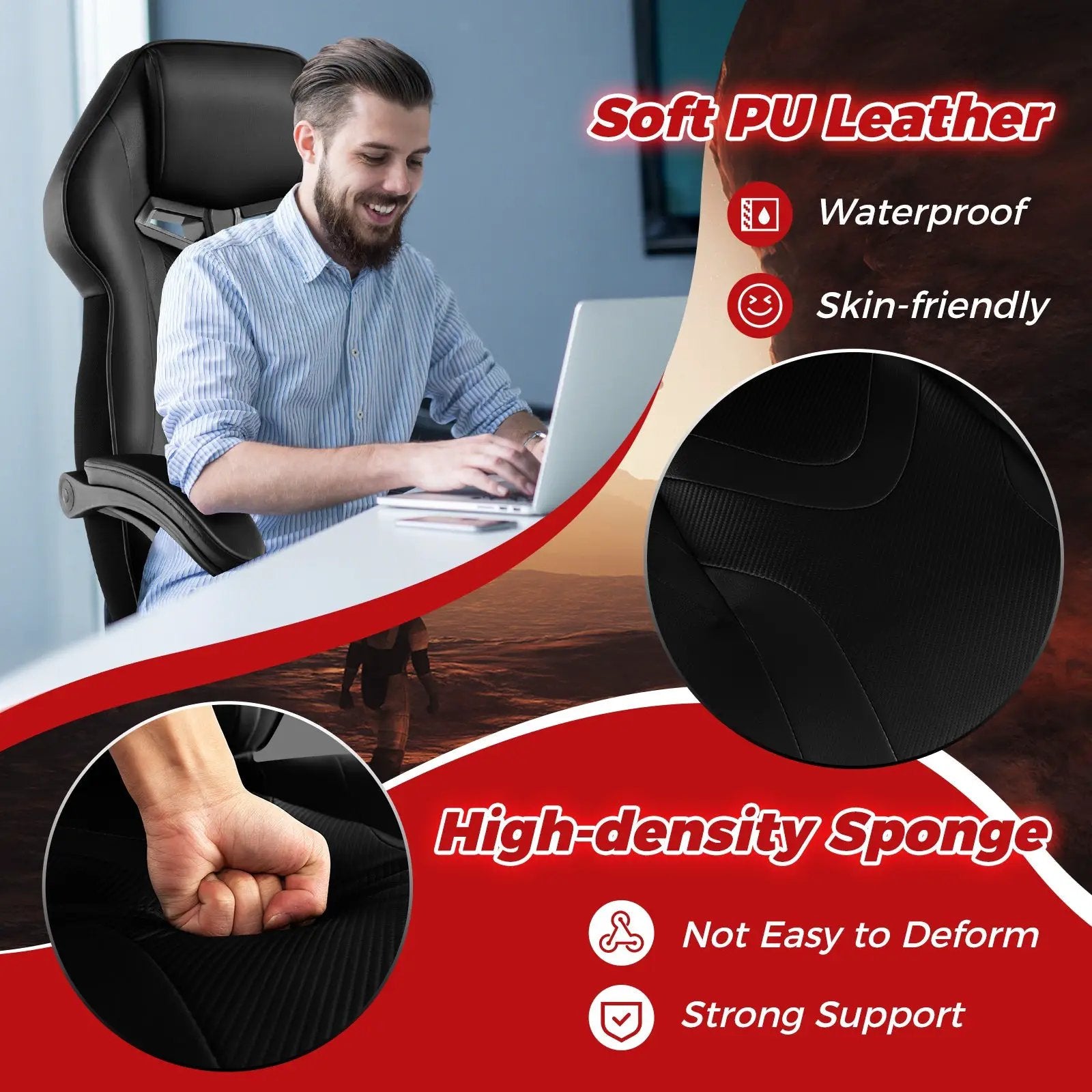 Gaming Chair Racing Style Swivel Chair with Footrest and Adjustable Lumbar Pillow by DirectDeals