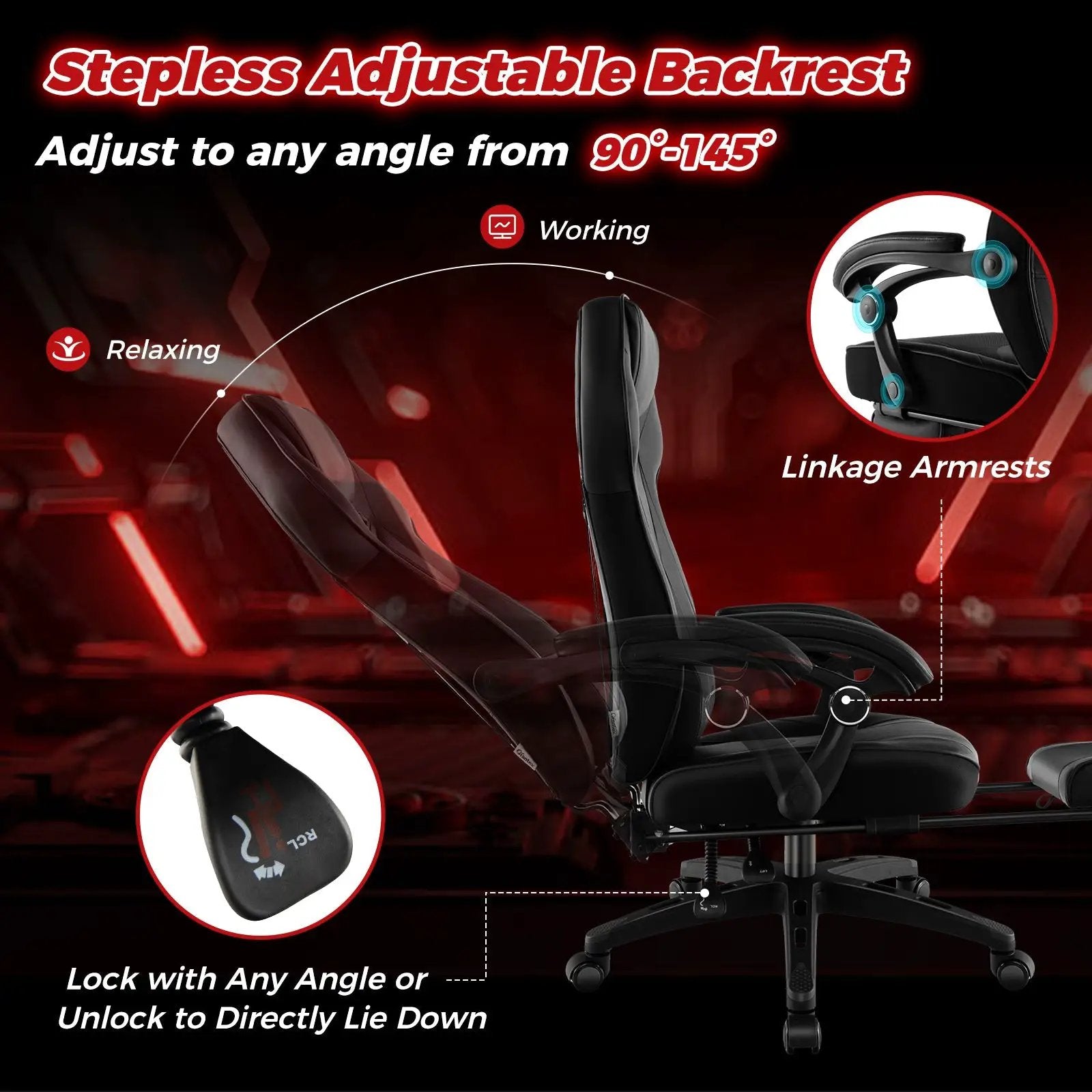 Gaming Chair Racing Style Swivel Chair with Footrest and Adjustable Lumbar Pillow by DirectDeals