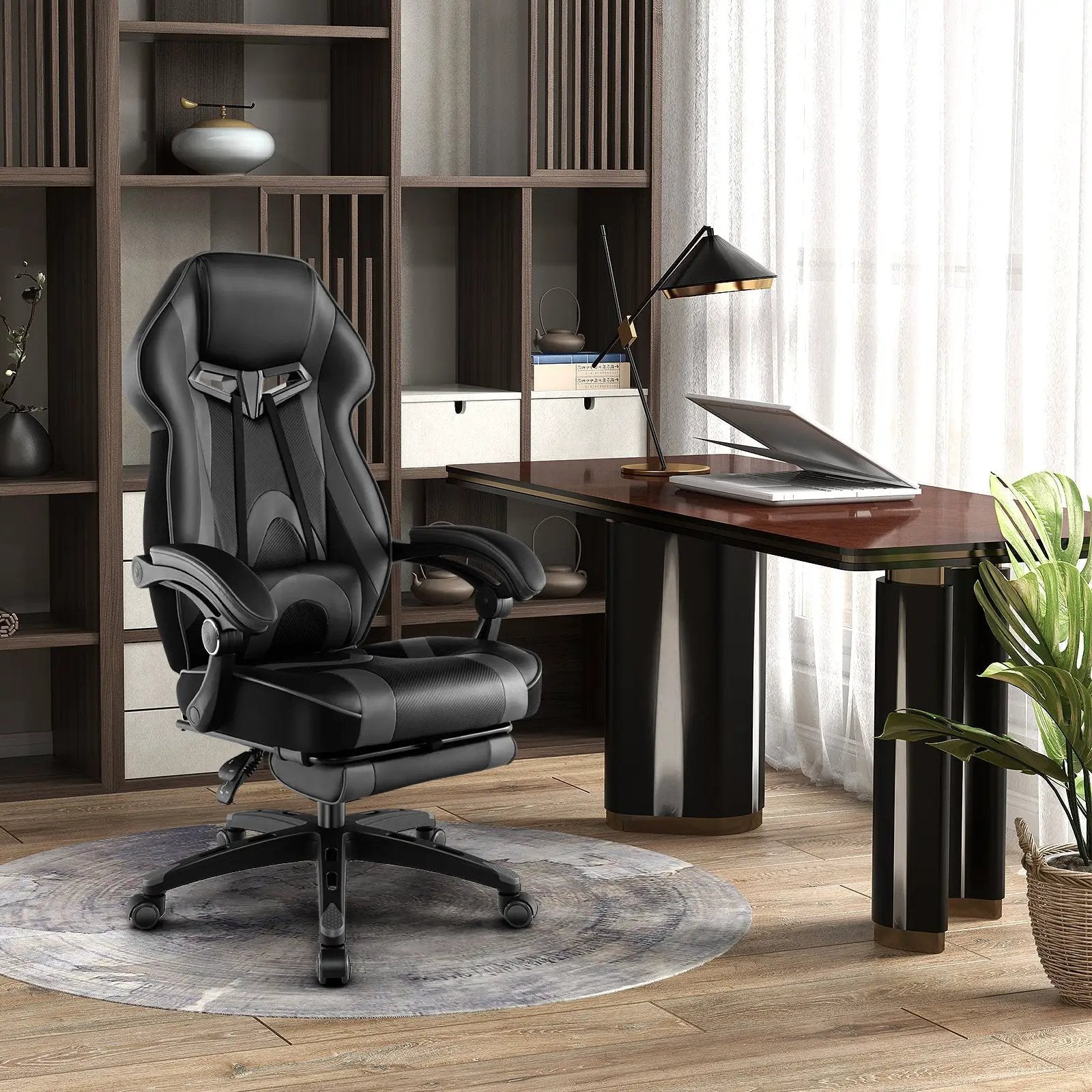 Gaming Chair Racing Style Swivel Chair with Footrest and Adjustable Lumbar Pillow by DirectDeals