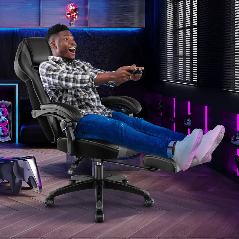 Gaming Chair Racing Style Swivel Chair with Footrest and Adjustable Lumbar Pillow by DirectDeals