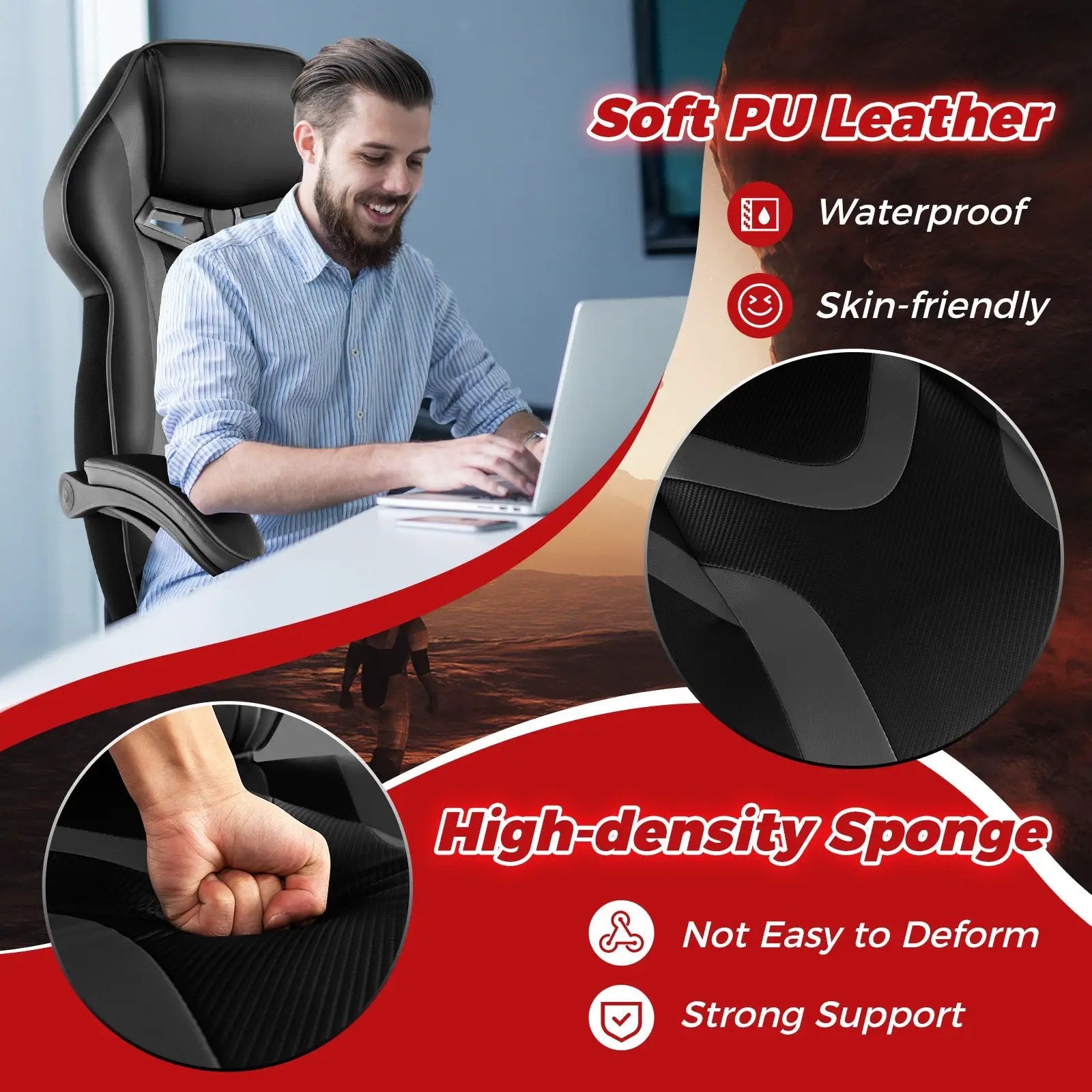Gaming Chair Racing Style Swivel Chair with Footrest and Adjustable Lumbar Pillow by DirectDeals