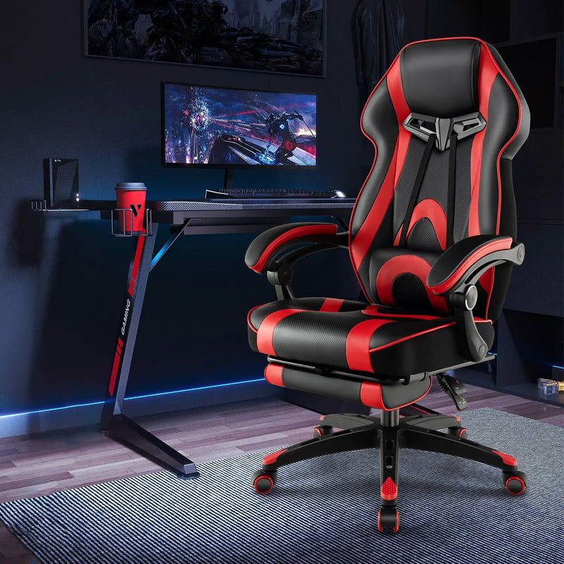 Gaming Chair Racing Style Swivel Chair with Footrest and Adjustable Lumbar Pillow by DirectDeals